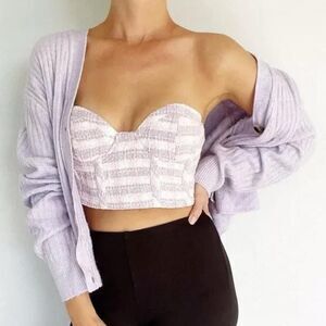 ZARA Bustier Crop Top Pink Purple White Tweed Sweetheart Neckline Women’s Small